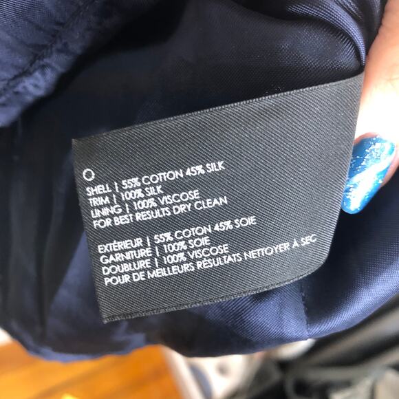 Club Monaco Dress Silk Shift Patterned Ruffle Front Blue Navy Sleeveless 2 - Picture 6 of 7